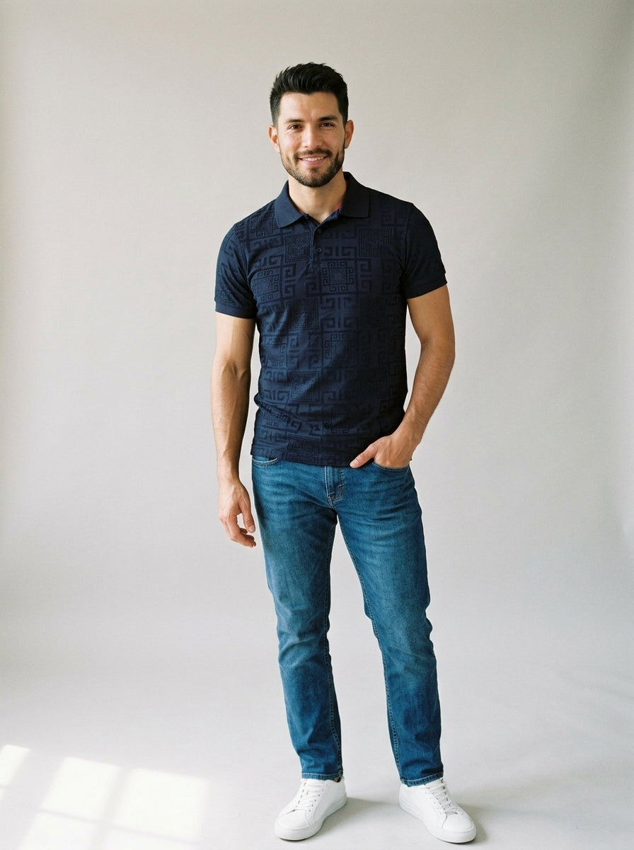 Playera Tipo Polo Pavini Estampado Texturizado
