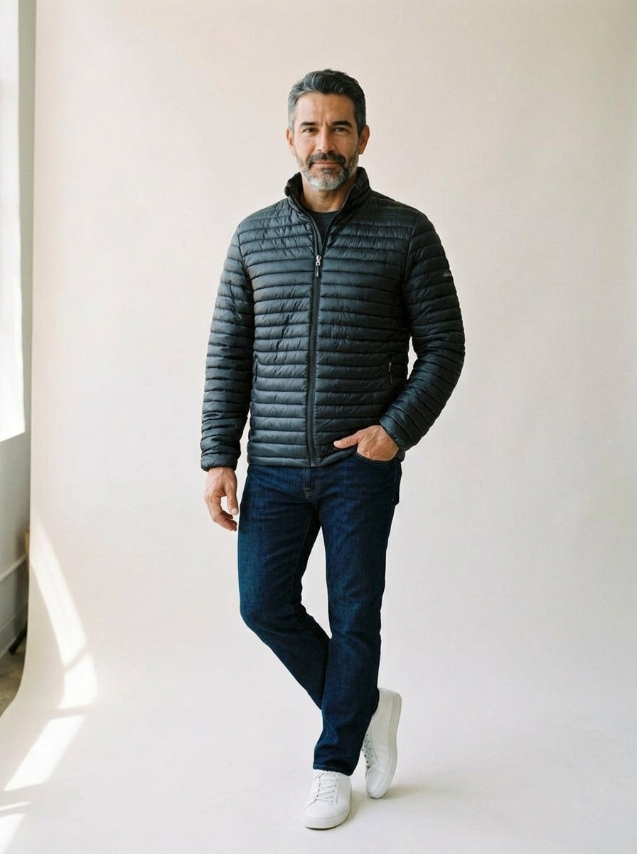Eddie Bauer Men's Black Packable Quilted Full-Zip
