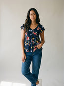 BLUSA AMBIANCE ESTAMPADO FLORAL | AZUL MARINO Y AMARILLO-1