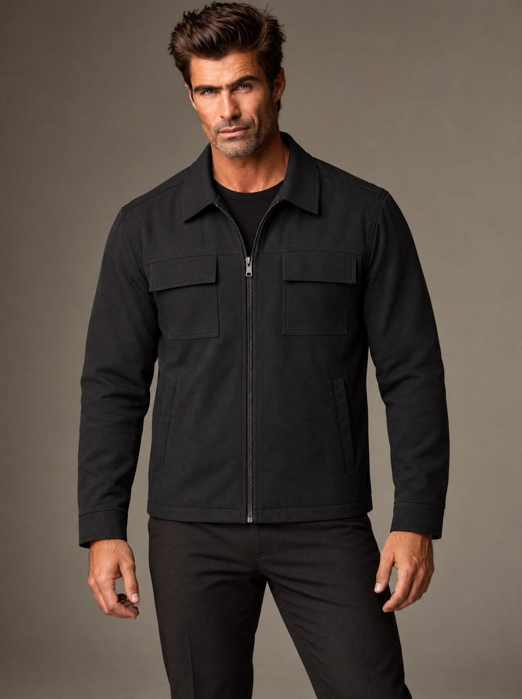 Chamarra Cuello Camisero Caballero Vertical Eagle – Negro – frente