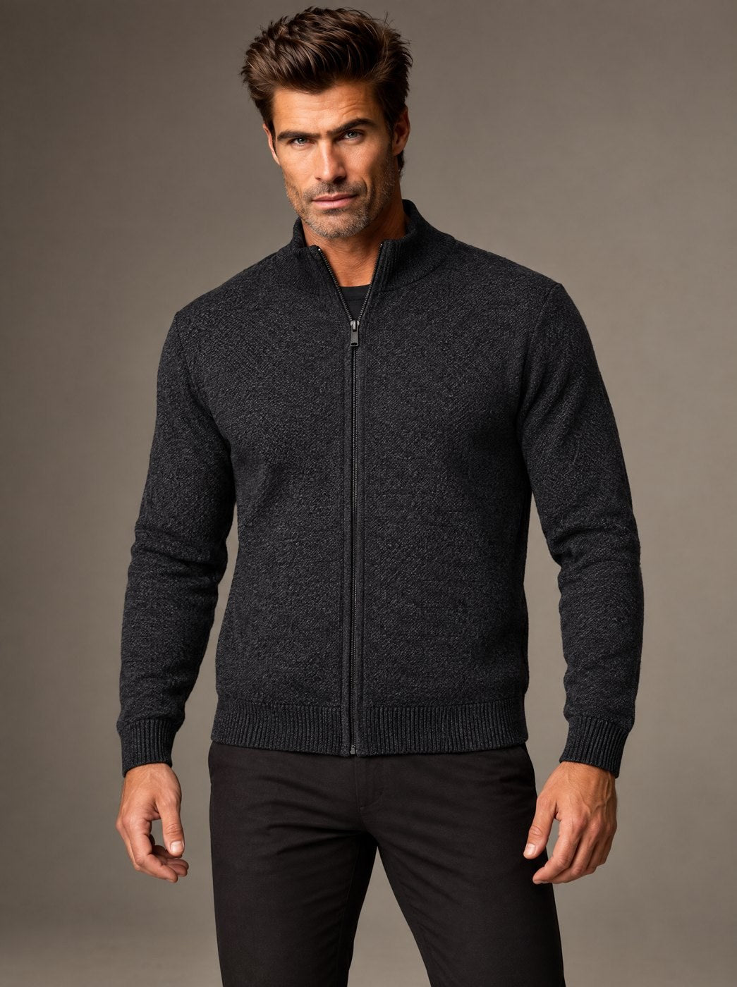 Suéter con Cierre Completo Caballero Vertical Eagle – Negro – frente