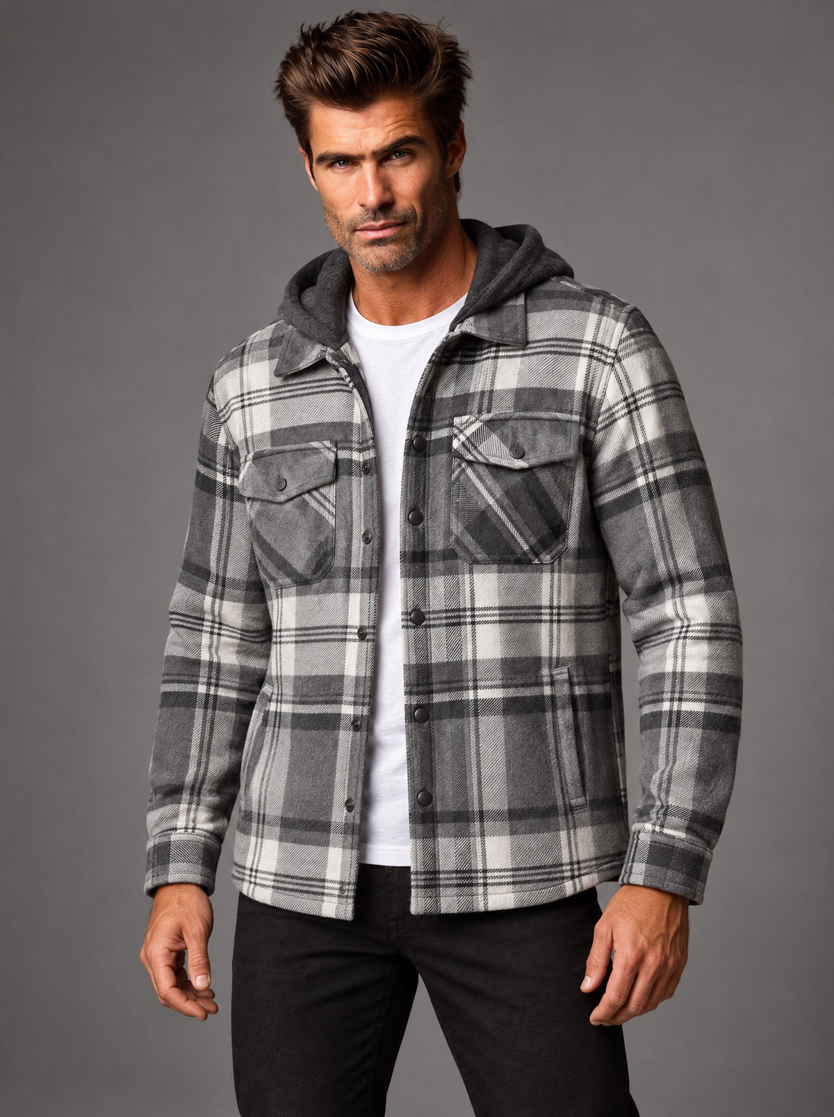 Chamarra Camisera a Cuadros con Gorro Caballero Vertical Eagle