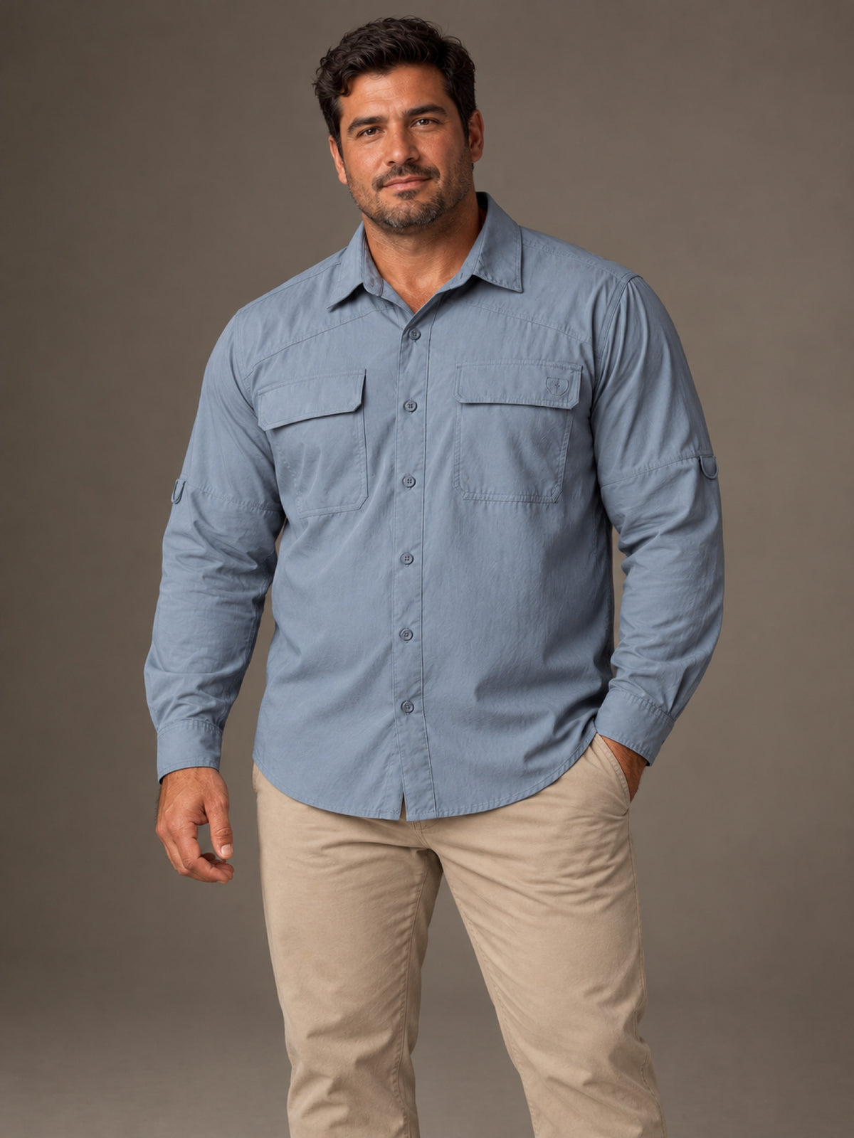 Camisa Tipo Pescador Manga Larga Caballero Talla Extra Vertical Eagle