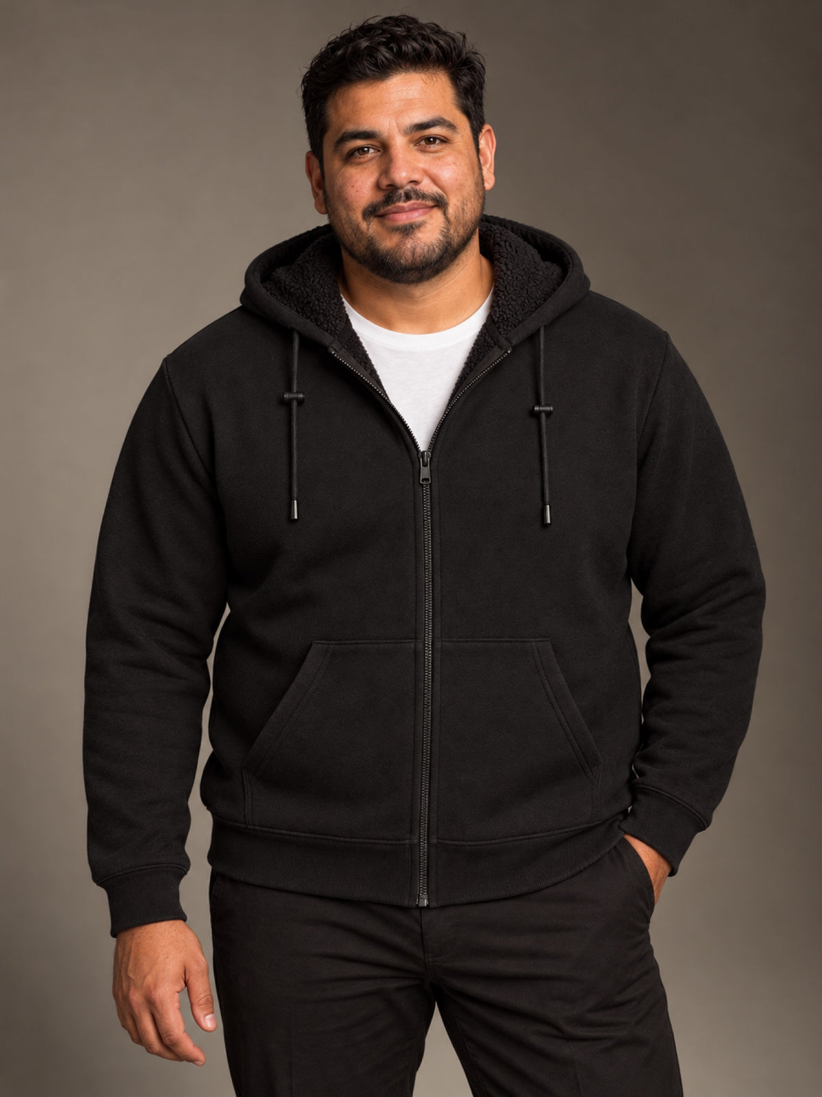 Sudadera Cierre y Gorro Borrego Caballero Talla Extra Vertical Eagle