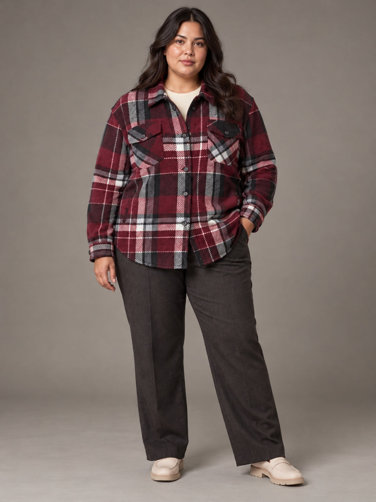 Chamarra Camisera a Cuadros con Forro Dama Talla Extra Vertical Eagle