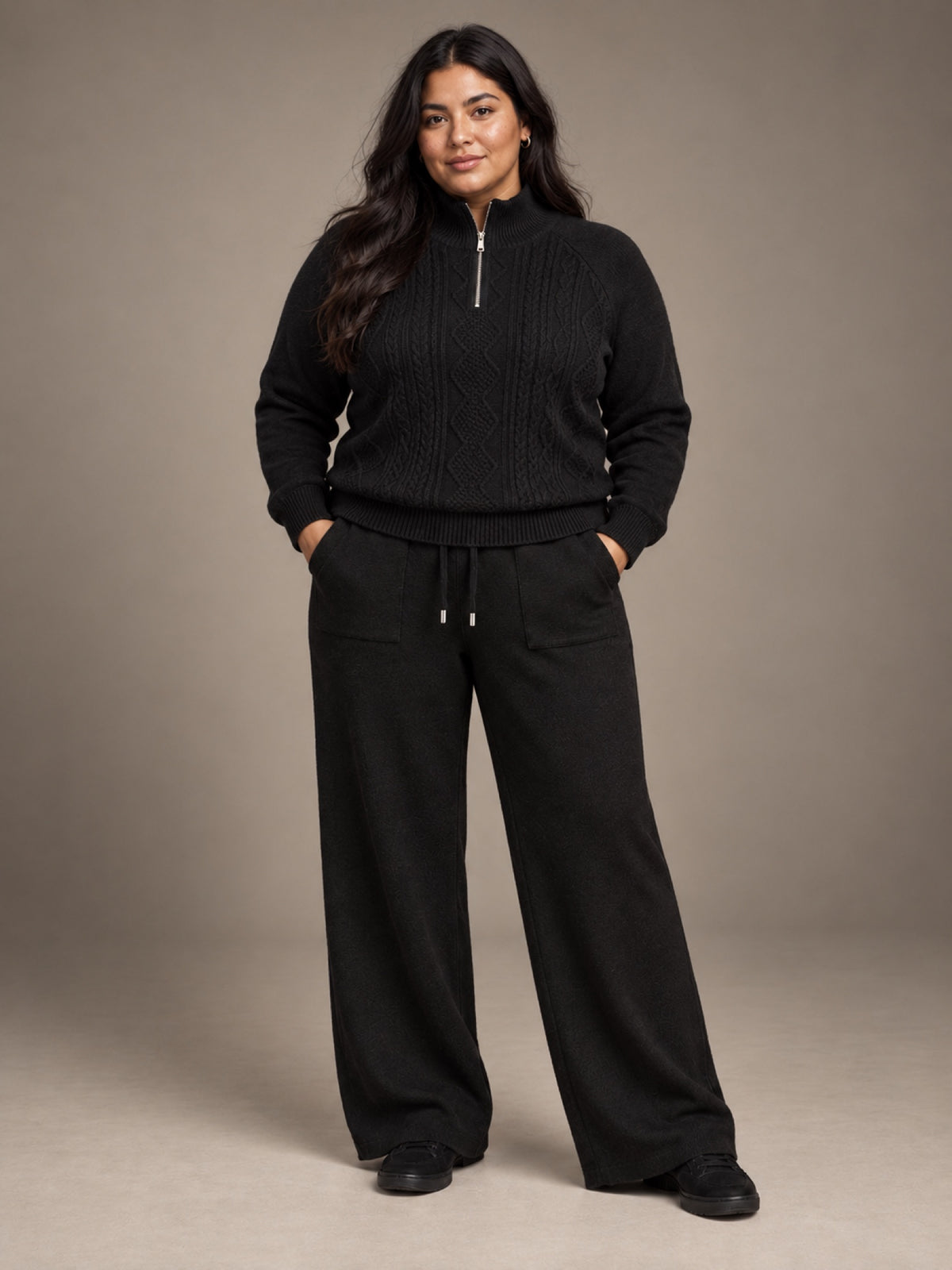 Conjunto Tejido Medio Cierre y Pantalón Amplio Dama Talla Extra