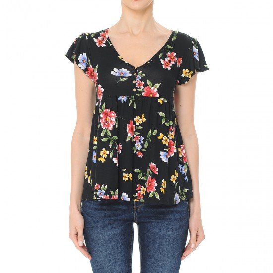 BLUSA AMBIANCE ESTAMPADO FLORAL | AZUL MARINO Y AMARILLO